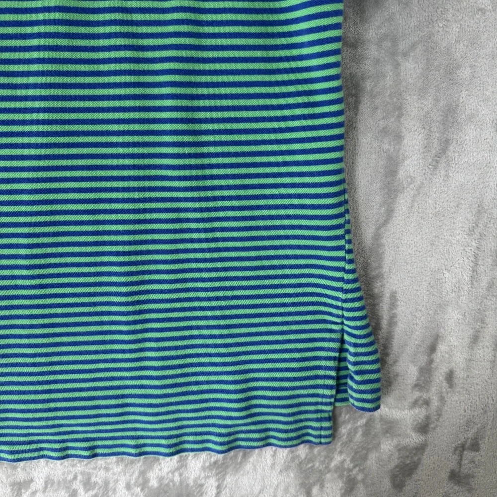 VTG Polo Ralph Lauren Polo Shirt Mens Large Blue Green Stripe Pique Casual Logo